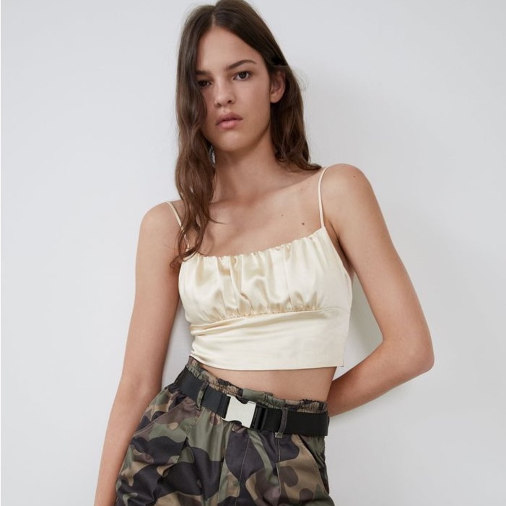 Zara Satin Ruched Crop Top